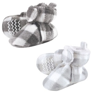 Hudson Baby Cozy Fleece Booties, Charcoal Gray White Plaid - 1 of 4