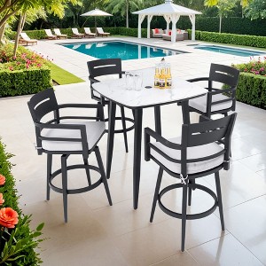 CAVINAS 5 Piece Dining Table Set Aluminum Round Patio Table and Chairs Marble Style Table Top Outdoor Dining with 4 Chairs for Patio - 1 of 4