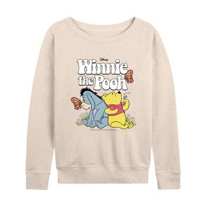 Women's - Winnie the Pooh - Pooh Bear and Eeyore Sitting and Relaxing Lightweight French Terry Wide Neck Long Sleeve Shirt - 1 of 4