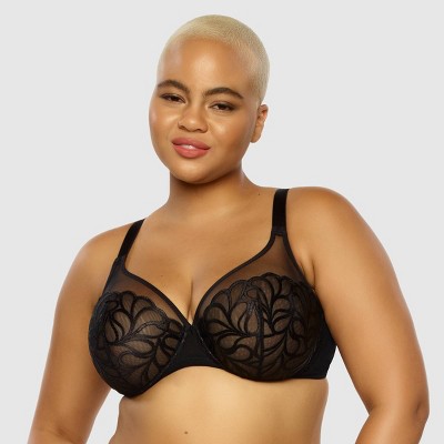 Paramour Women's Plus Size Lotus Embroidered Unlined Bra - Black 40H