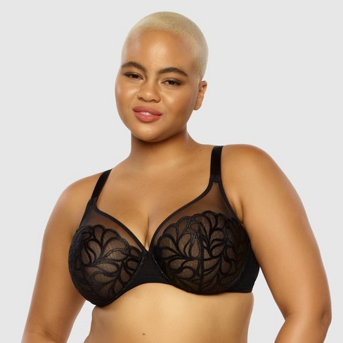 Paramour Women's Plus Size Lotus Embroidered Unlined Bra - Black 44C