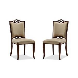 Manhattan Comfort Set of 2 Regent Faux Leather Dining Chairs Cream - Manhattan Comfort: Beechwood Legs, Solid Back, No Assembly Required - 1 of 4