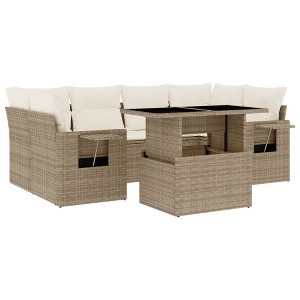 vidaXL Patio Sofa Set with Cushions Outdoor Furniture 7 Piece Poly Rattan - Beige and Cream Without Storage - 1 of 4