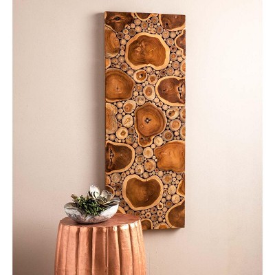 VivaTerra Sliced Teak Wood Panel Wall Art