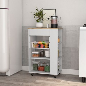 Okak Modern Kitchen Island With Storage, Kitchen Cart with 1 Drawer and 2 Open Shelves, Kitchen Island On Wheels for Kitchen, Dining Room - 1 of 4