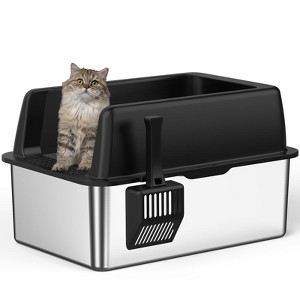 Zarler Stainless Steel Litter Box with Lid, 8” Deep, XL Metal Litter Box for Big Cats, Non-Sticky, Easy to Clean, Anti-Urine Leakage, Gray - 1 of 4