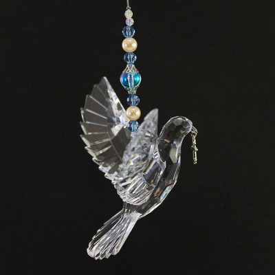 Clear Faceted Acrylic Dove Ornament with Silver Cross