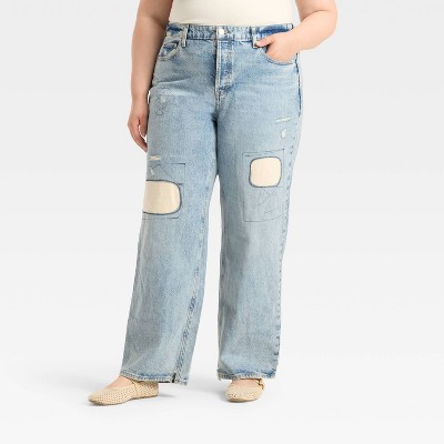Women's Mid-Rise Patchwork 90's Baggy Jeans - Universal Thread™