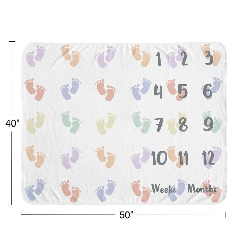 Sweet Jojo Designs Gender Neutral Unisex Baby Milestone Blanket Baby Footprints Multicolor, 5 of 8
