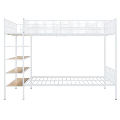 Bellemave Twin Over Full Metal Bunk Bed with 5-Tier Shelves,Heavy Duty Bunk Beds for Kids/Teens,White