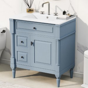 GDFStudio Pope 30" Solid Rubberwood Bathroom Vanity with Sink and Flip Drawer - 1 of 4