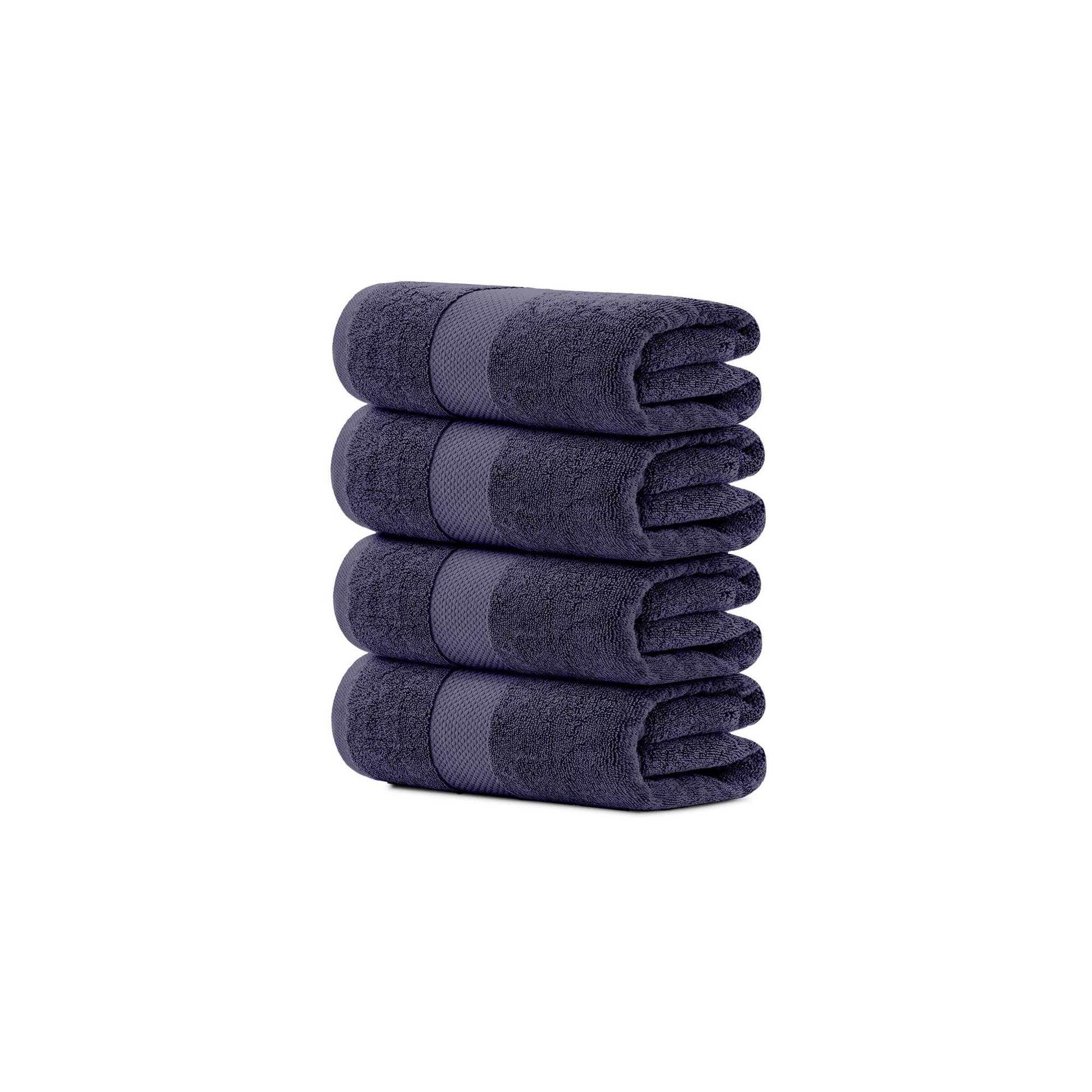 White Classic Luxury 100% Cotton Bath Towels Set of 4 - 27x54" Navy