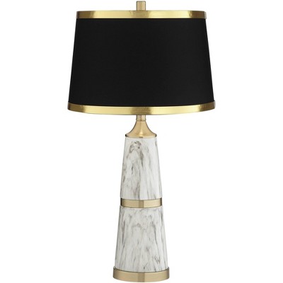 Possini Euro Design Modern Luxury Table Lamp 29" Tall White Faux Marble Gold Finish Metal Black Drum Shade for Living Room Bedroom House