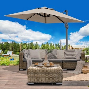 TackView Large Patio Cantilever Umbrella, 10' X 10' Aluminum Outdoor Cantilever Offset Umbrella with 360-Degree Rotation for Backyard, Pool - 1 of 4