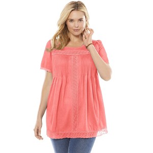 Woman Within Plus Size Lace-Trim Pintucked Tunic - 1 of 4