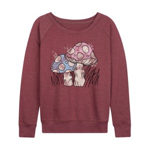 Women's - Instant Message - Watercolor Mushrooms Lightweight French Terry Wide Neck Long Sleeve Graphic Shirt - 1 of 4