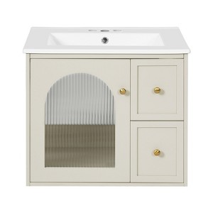 Vynxaria 24 in. 1 Sink Wall Mount Beige Bath Vanity with Beige Ceramic Top - 1 of 4