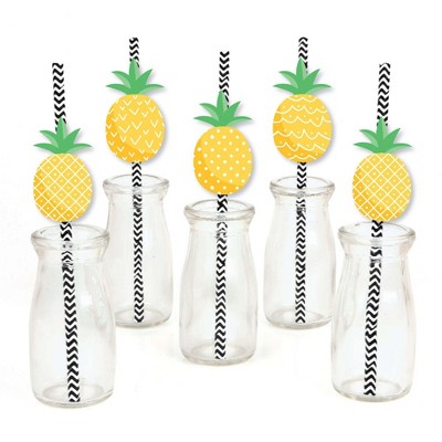 Big Dot of Happiness Tropical Pineapple - Paper Straw Decor - Summer Party Striped Decorative Straws - Set of 24