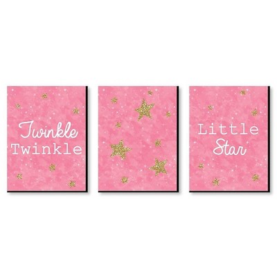 Big Dot of Happiness Pink Twinkle Twinkle Little Star - Baby Girl Nursery Wall Art & Kids Room Decor - Gift Ideas - 7.5 x 10 inches - Set of 3 Prints