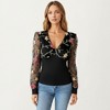 Anna-Kaci Women's Long Sleeve Sheer Floral Embroidered Mesh Top with Fitted Bodice - 2 of 4