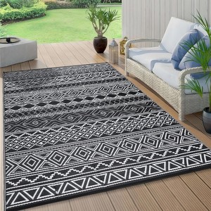 Camping Rug for Balcony Washable Easy-Clean Non-Slip Carpet Modern Boho Plastic Carpet Stain-Resistant RV Area Rug for Patio Picnic Beach - 1 of 4