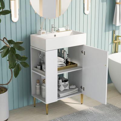 NicBex Bathroom Vanity with Sink,Modern Bathroom Sink Vanity with Storage Space,21.6 inch Bathroom Sink Cabinet for Bathroom,White/Green