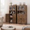 Homhougo 54in Tall Farmhouse Freestanding Kitchen Pantry Cabinet with Glass Doors and Adjustable Shelves Cupboard, Floor Cabinet Brown - 4 of 4