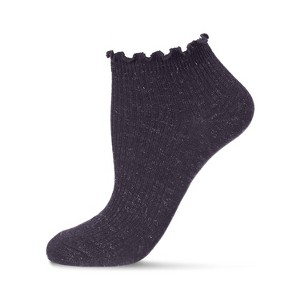 Memoi Sparkle Rib Scalloped Cuff Low Cut Socks Eggplant 9-11 - 1 of 2