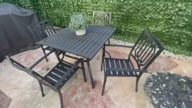 Captiva Designs 5pc Patio Dining Set with Square Table & 4 Metal Spring Motion Chairs, 2 of 9, play video