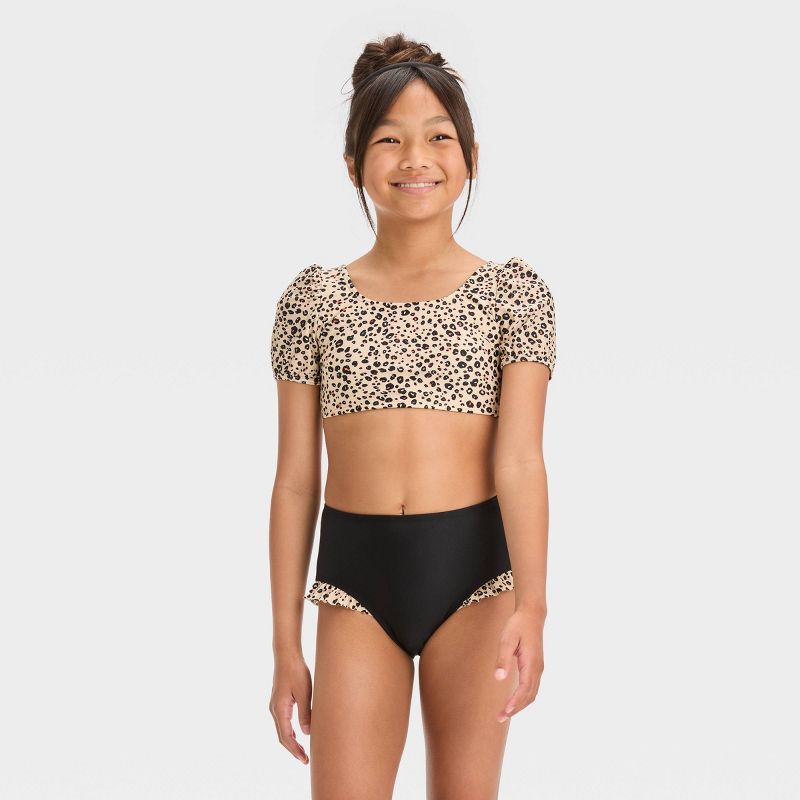 Girls&#39; Leopard Spot Printed Bikini Set - Cat &#38; Jack&#8482; Beige, 1 of 5