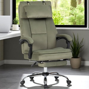 Mshliw Velvet Office Chair with Footrest, Ergonomic Reclining Desk Chair with Headrest, Adjustable High Back Executive Chair - 1 of 4