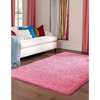Taffy Pink Plush Rectangular Shag Area Rug for Easy Care