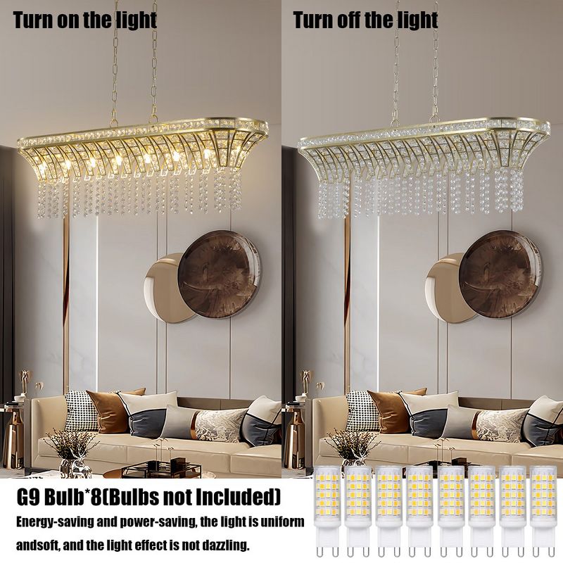 8 Light K9 Crystal Chandeliers Light Fixtures Adjustable Chain Modern Oval Ceiling Lights for Dining Room Kitchen Transparent, 2 of 7