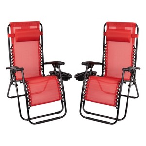 Flash Furniture Adjustable Folding Mesh Zero Gravity Reclining Lounge Chair with Pillow and Cup Holder Tray, Set of 2 - 1 of 4
