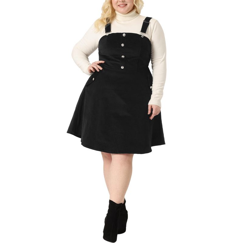 Agnes Orinda Women's Plus Size Corduroy Pinafore Short Adjustable Strap Overall Dress, 1 of 6