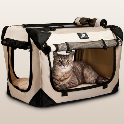 PetLuv Cat & Dog Carrier Foldable Pet Travel Crate, Removable Plush Pillow, Privacy Windows, Locking Zippers, Pocket, Seatbelt Straps