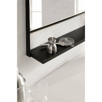 Chadwin 20" x 34" Arched Black Iron and Mango Wood Wall Mirror with Shelf