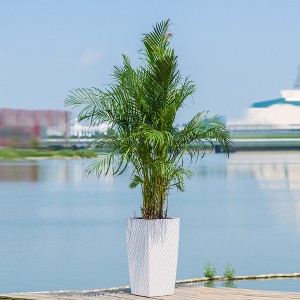 ORRD 30 Inch Self-Watering Planter with Drainage Holes, Large White Faux Rattan Flower Pot with Water Level Monitor for Indoor Outdoor Garden - 1 of 4