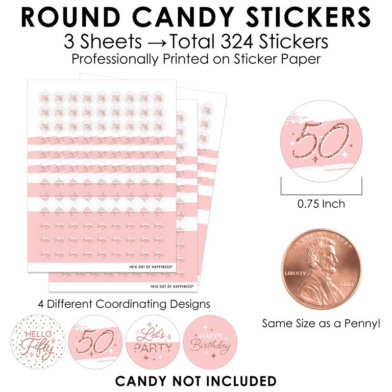 Big Dot of Happiness 50th Pink Rose Gold Birthday - Happy Birthday Party Small Round Candy Stickers - Party Favor Labels - 324 Count, 3 of 7