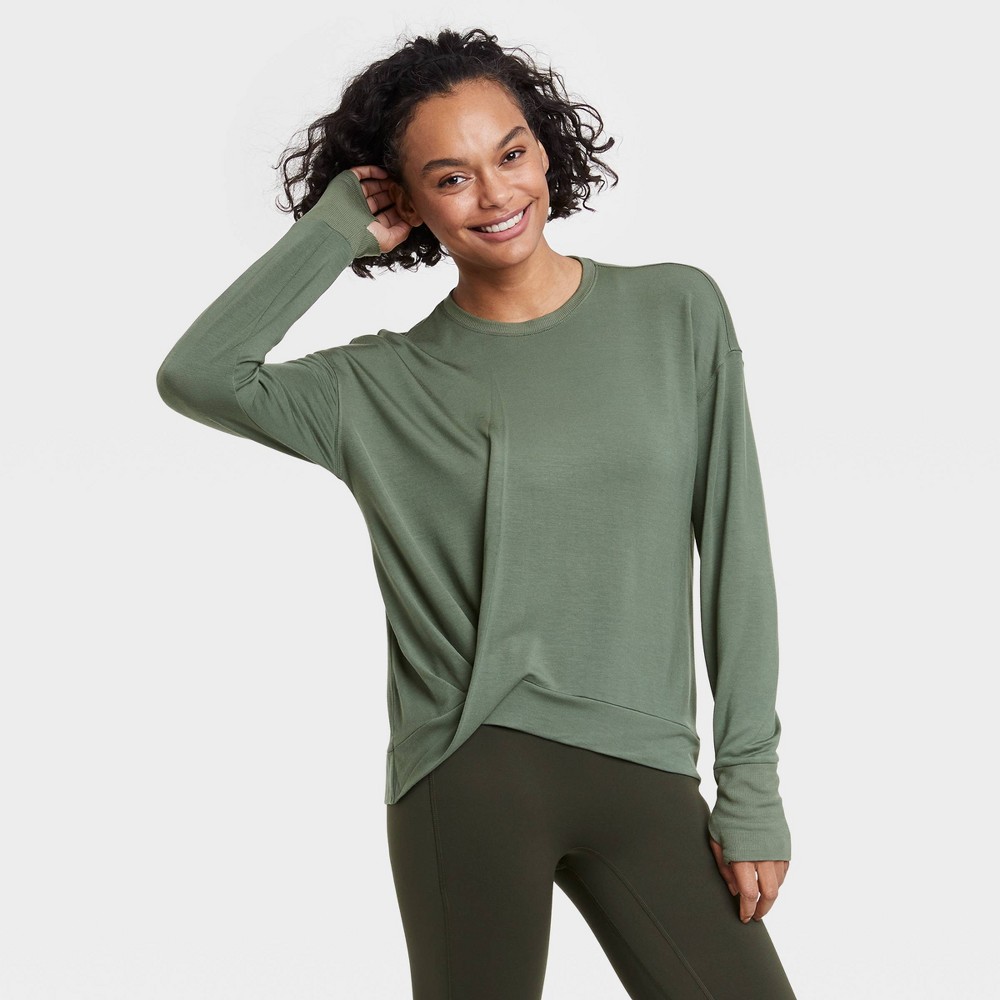 Women's Super Soft Twist-Front Crewneck Pullover Sweatshirt - All in Motion Fern Green XL