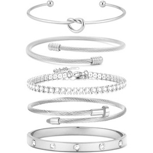 18K Gold Plated Love Bangle Bracelet Stack Cuff Jewelry Set for Women with Gift Box, Elegant Design - 1 of 4