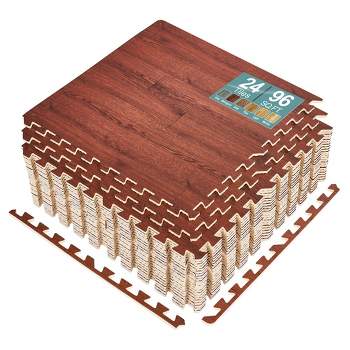 Sorbus 3/8-Inch Thick 96 Sq. Ft. Wood Grain Floor Foam EVA Interlocking Mats Tiles w/ Borders - for Home, Playroom, Basement, Trade Show (Mahogany)