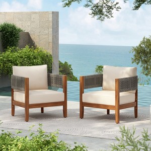 Christopher Knight Home Monroe Patio Modern Acacia Wood Club Chair with Cushions - 1 of 4