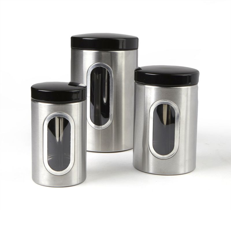 Mind Reader 3 Piece Canister Set with Window, Silver with Black, 4 of 6