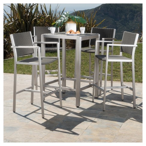 Cape C 5pc All Weather Wicker Metal, Outdoor Patio Bar Table Sets