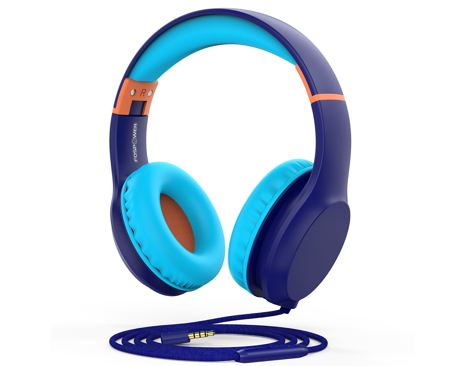 FosPower Kids Headphones with Cord, Wired Kids Headphones for School Kids with Microphone, Over Ear Kids Headset with 3.5mm Jack, Blue