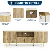 70" Modern Fluted TV Stand with Faux Marble Top – Curved Media Console for 80" TVs, Wood Unit with Sliding Doors, Cable Management, Natural Oak - 3 of 4
