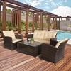 Outsunny 4 Pieces Patio Furniture Sets Rattan Wicker Chair w/ Table Outdoor Conversation Set with Cushion for Backyard Porch Garden Poolside and Deck - 3 of 4