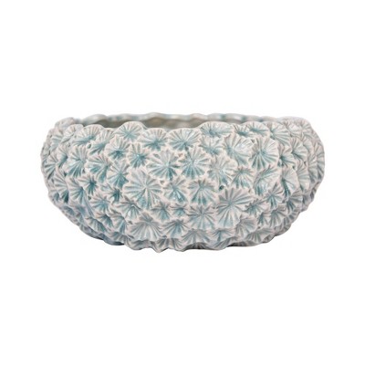 Ceramic Planter with Flower Texture Light Blue - 3R Studios