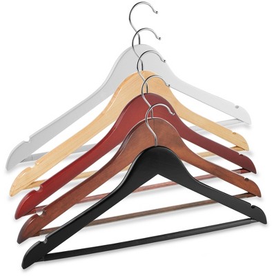 10 Quality Hangers Curved Wooden Hangers Beautiful Sturdy Suit Coat Hangers  with Locking Bar Gold Hooks Walnut Finish (10)